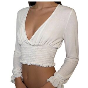 White Long Sleeve Crop Top